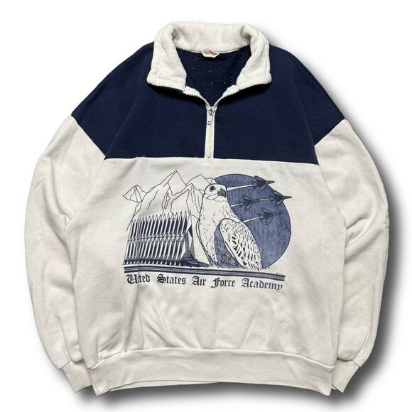 Military US Air Force 1987 Vintage White Navy Zip Up Sweater - Picture 1 of 8
